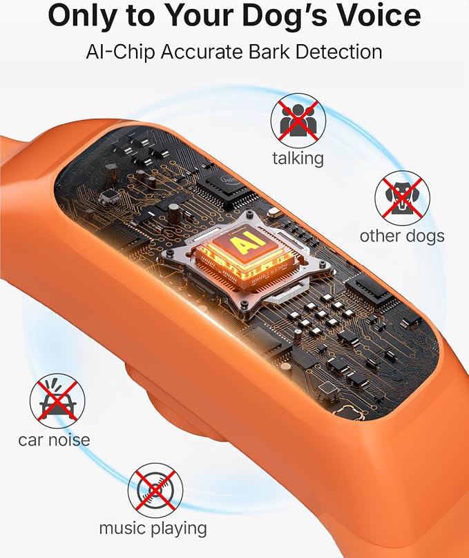 Anti Bark Collar for Small Medium Large Dogs, Vibrating Dog Collars No Shock, Rechargeable Smart AI Bark Collar, Automatic Dog Training Collar, IP 67 Waterproof Dog Barking Collar (Orange)