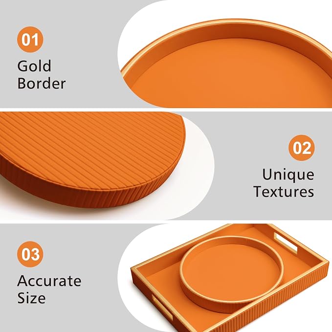 Leather Tray Desktop Storage Organizer, Round Valet Tray, Orange | Premium Serving Trays Decorative Tray Desk Organizer for Sundries Cosmetics Phone Wallet Keys Cutlery, 10x10in