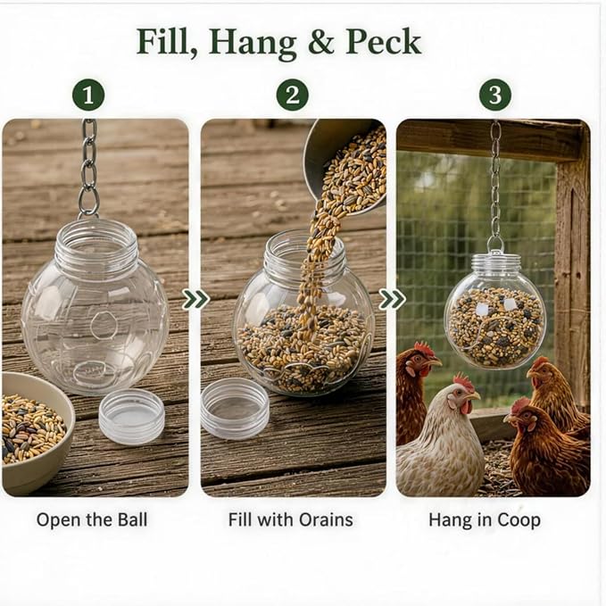 Premium Chicken Treat Dispenser Hanging Chicken Peck Toy with Chain Slow Feeding Design for Hens Poultry Coop Farm Decor 2 Pack
