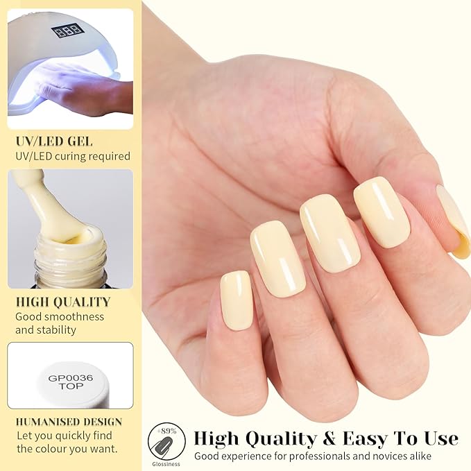 Cream Yellow Gel Nail Polish, 0.51 Fl Oz UV/LED Soak Off Yellow Gel Polish for DIY Nail Art at Home or Manicure Salon- GP0112