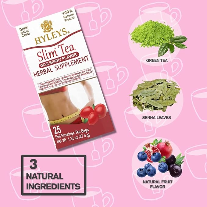Hyleys Slim Tea Weight Loss Herbal Supplement with Goji Berry - Cleanse and Detox - 50 Tea Bags (6 Pack)