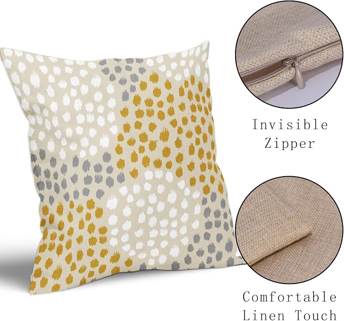 Yellow White Pillow Covers 18x18 Set of 2 Boho Gray Polka Dot Throw Pillows Modern Trendy Print Decorative Outdoor Farmhouse Pillowcase Cushion Cover Linen Pillow Case Decor for Home Sofa Couch Bed