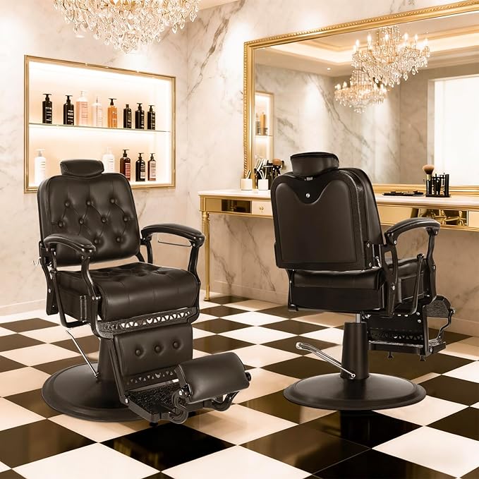 Barber Chair Heavy Duty Vintage Recline Hydraulic 360° Swivel Professional Salon Chair Beauty Spa Shampoo Equipment