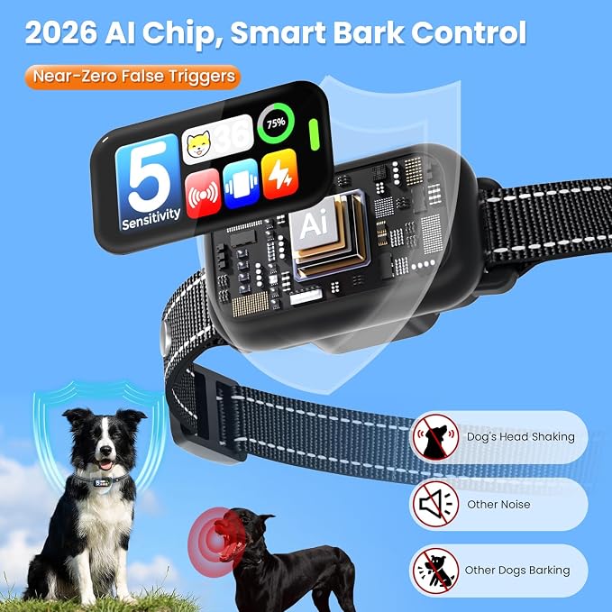 Bark Collar for Small Medium Large Dogs 8-100lbs | Upgraded Smart AI Anti Barking Collar w/AirTag Holder, 5 Modes (Beep/Vib/Safe Shock), Adjustable Sensitivity, Bark Counter, Rechargeable Waterproof