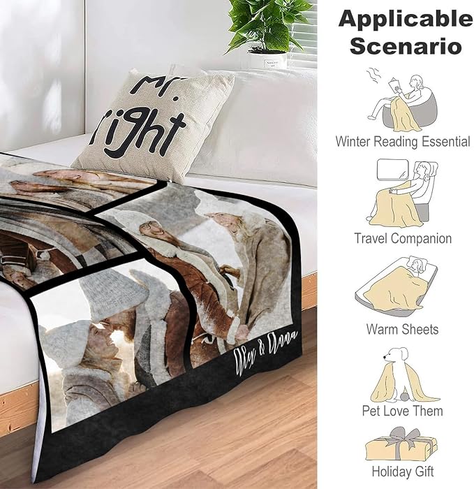 ICELIETE Custom Blanket with Picture Customized Fleece Photo Blanket for Couples Gifts Personalized Blankets and Throws Christmas Valentines Day Gifts for Boyfriend Girlfriend