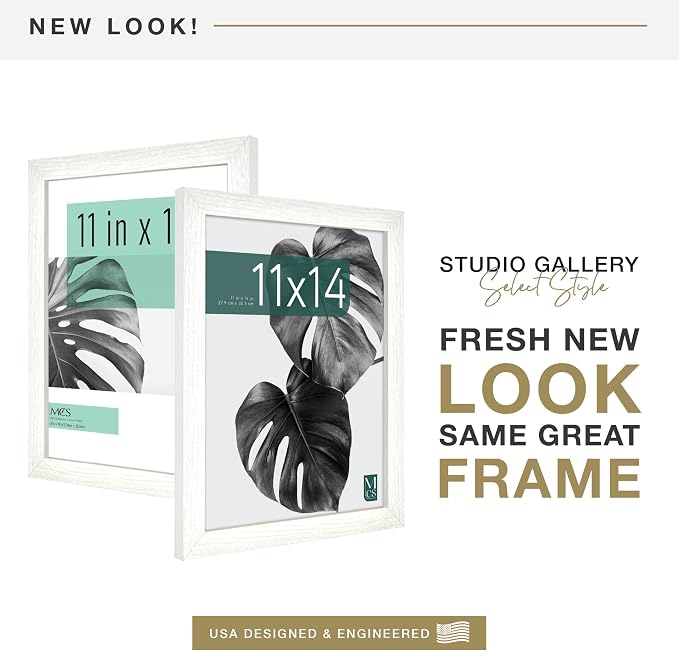 MCS Studio Gallery 11x14 Picture Frame White Woodgrain Engineered Wood, Rectangle Photo Frame for Photos, Posters & Art Prints (1-Pack)