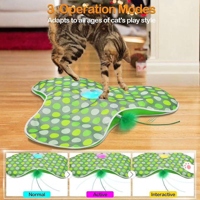 Interactive Cat Toys,Moving Concealed Feathers Toy for Indoor Cats | Mouse Squeaky,Touch Activated,Cat Kitten Toy Exercise Toys for Indoor Bored Adult Cats,Rechargeable Cat Stimulation Teaser