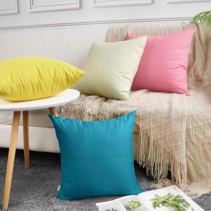 Thmyo 4-Pack 100% Cotton Comfortable Solid Decorative Throw Pillow Case Square Cushion Cover Pillowcase Sublimation Blank Pillow Covers DIY Throw Pillowcase for Sofa(16x16 inch/ 40x40cm,Lake Blue)