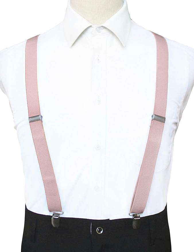 JEMYGINS Solid Color Mens Suspender with 3 Strong Clips Adjustable Braces