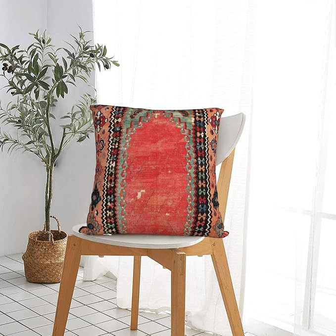 Antique Sivas Cappadocian Turkish Niche Kilim Pillow Covers Decorative Square Throw Pillowcase 18x18 Inch Couch Cushion Cover for Home Decor Living Room Bedroom College Dorm Bed Car Sofa