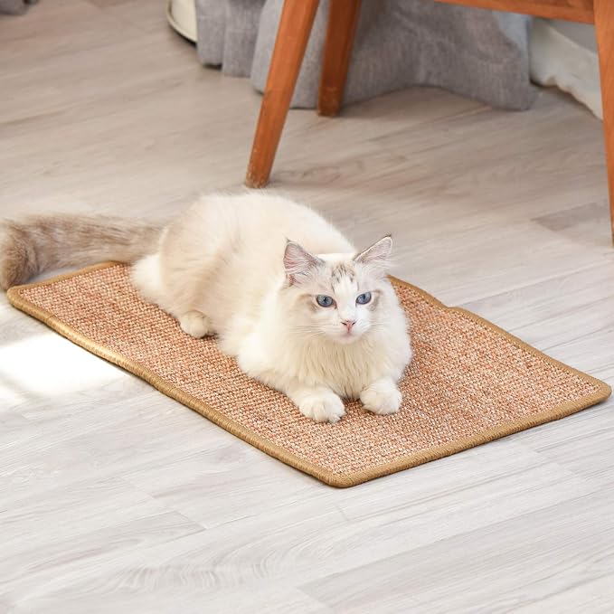 FUKUMARU Cat Scratcher Mat, 23.6 X 15.7 Inch Natural Sisal Cat Scratch Mat | Horizontal Cat Scratching Pad Mat Floor Rug with Sticky Tapes, Cat Wall Scratcher for Indoor Cats, Protect Couch and Carpet