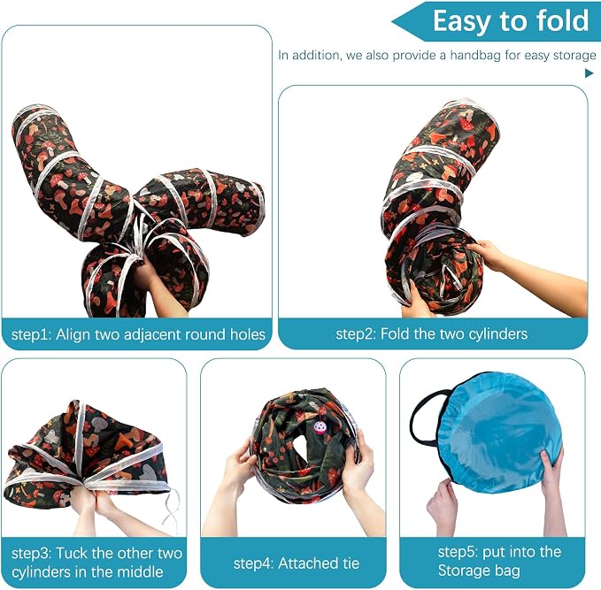 EGETOTA Cat Tunnel for Indoor Cats Large, with Play Ball S-Shape 5 Way Collapsible Interactive Peek Hole Pet Tube Toys, Puppy, Kitty, Kitten, Rabbit (S4 - Mushroom)