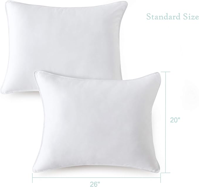 Seward Park Bed Pillow Standard Size Set of 2, Shams Insert 20 x 26 inch, Down Alternative Cooling Pillows for Stomach, Side or Back Sleeper | Down Alternative Microfiber Filling, Breathable, Medium Support, Cooling Bed Pillow, No Flat, Machine Washable