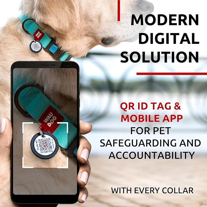 WAUDOG Waterproof Dog Collar Airtag Holder QR Tag Small Medium Large Dogs | Water and Dirt Resistant, Quick Dry QR Pet Tag Adjustable Durable Comfort for Male and Female Dogs Outdoor Walking Training