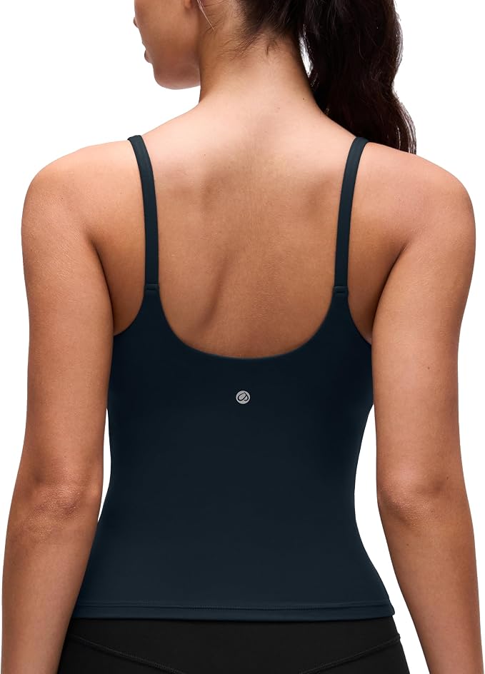 CRZ YOGA Softretch U Back Camisole Tank Tops for Women - Scoop Neck Padded Spaghetti Straps Soft Yoga Crop Top