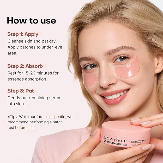 dewyhour Collagen Firming Hydrogel Patches With Retinol & Vitamin C- Under Eye Patches for Puffy Eyes & Dark Circles, Moisturizing Eye Mask with Caffeine & Hyaluronic Acid, Gentle Korean Skincare