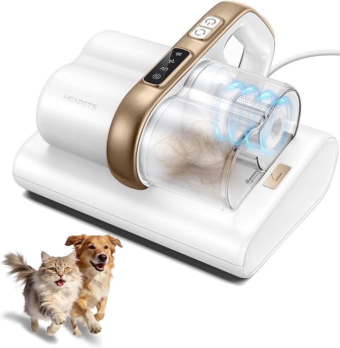 HEAPETS Mattress Vacuum Cleaner, 16Kpa Bed Vacuum with 275nm UV-C Light & 149℉ Heat & Ultrasonic, Dual High-Speed Roller Brushes & H13 HEPA Filter for Pet Hair, Bed, Sofa, Couch, Corded White