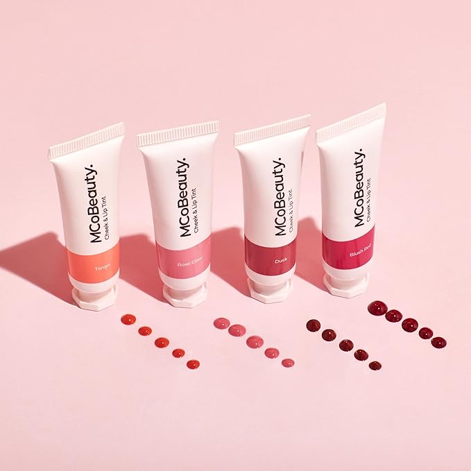 MCoBeauty - Cheek and Lip Tint - Gel-Cream Formula for Buildable Color - Multi-Use Tint for Lips and Cheeks - Dusk, Cherry Red Shade -Liquid blush for Cheeks & Lips
