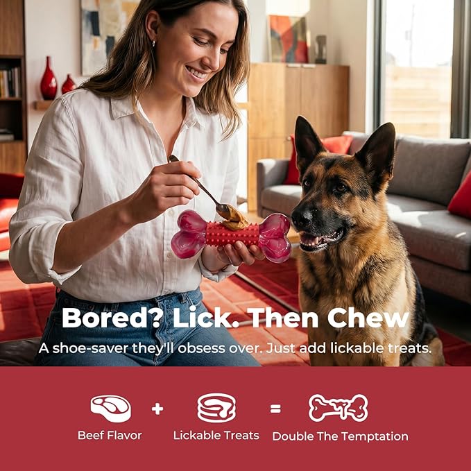 Tough Dog Toys for Aggressive Chewers: Beef Flavored Long Lasting Dog Bones for Large Dogs, Indestructible Dog Chew Toys to Keep Them Busy, Large Dog Toys for Medium & Large Breed, Red