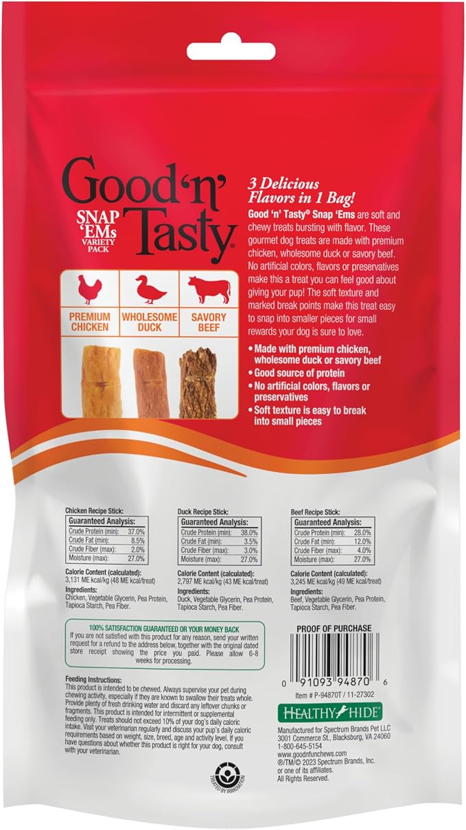 Good 'n' Tasty Snap 'EMS Training Dog Treats with Real Protein, 15 Count | Real Chicken, Duck or Beef, Easy to Break Into Pieces for Training or Rewards, No Artificial Flavors, Colors or Preservatives
