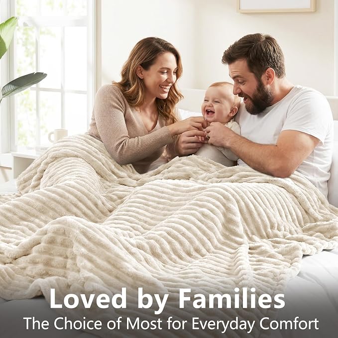 HIMEET Beige Throw Blanket for Couch, 300GSM Ribbed Fleece, 50 x 60 Inches | Ultra Soft Flannel, All-Season Lightweight Warmth, Home Room Decor & Dorm Essential, Gift for Men & Women, Machine Washable