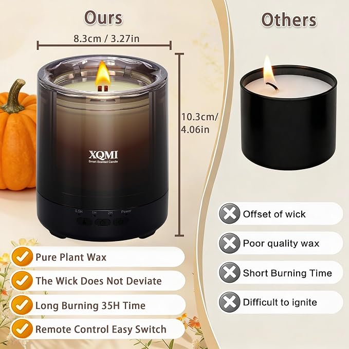 Smart Scented Candle with Remote | Home Decor & Giftable Soy Candles | Pumpkin | Ginger | Cinnamon | Vanilla | 35H Burn Time, Aromatherapy Candle Set, Perfect Holiday Gifts
