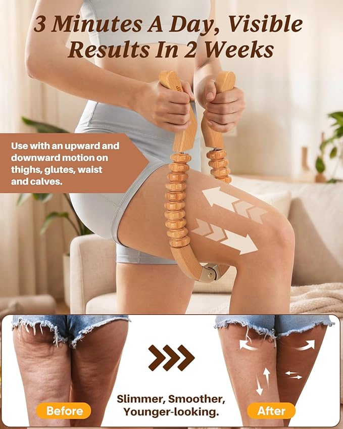 ONUEMP Cellulite Massage Tool, Wood Therapy Massage Tools Maderoterapia Kit for Lymphatic Drainage, Body Sculpting, Fascia Release, Leg Muscle Roller Lipedema Massagers for Thigh Calve Waist Buttock