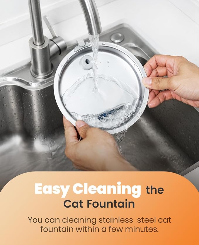 oneisall Stainless Steel Cat Water Fountain,PWF 001 | Quiet Pump＜30 dB, Faucet Spout Design, with 2 Replacement Filters for provide a fresh water