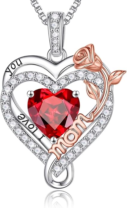 Iefil Valentines Day Gifts for Mom - 925 Sterling Silver Heart Necklace for Women, Birthstone Jewelry, Birthday Gifts for Bonus/Step/New Mom/Mother in Law
