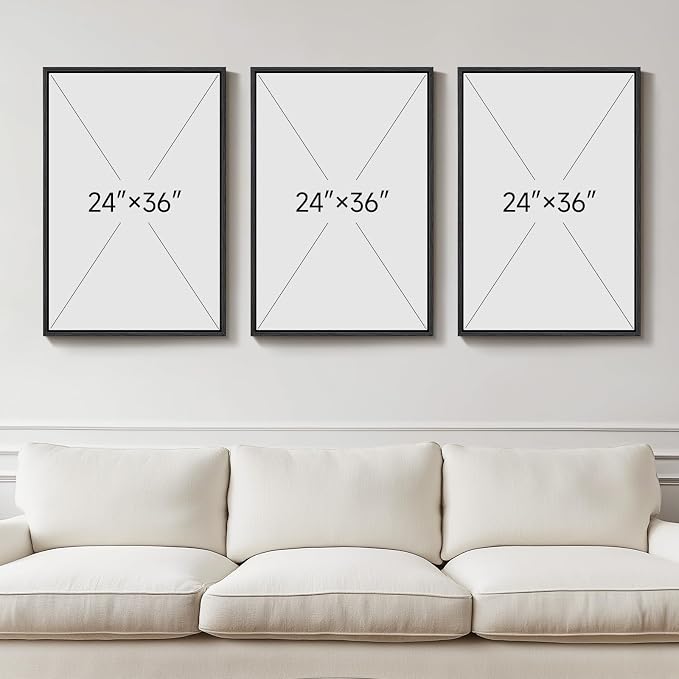 Large Framed Neutral Abstract Wall Art for Living Room, 3 Piece Modern Canvas Prints Paintings Artwork for Walls-Tan Beige Brown Minimalist Pictures for Living Room Hallway Bedroom Wall Decor 24x36 In