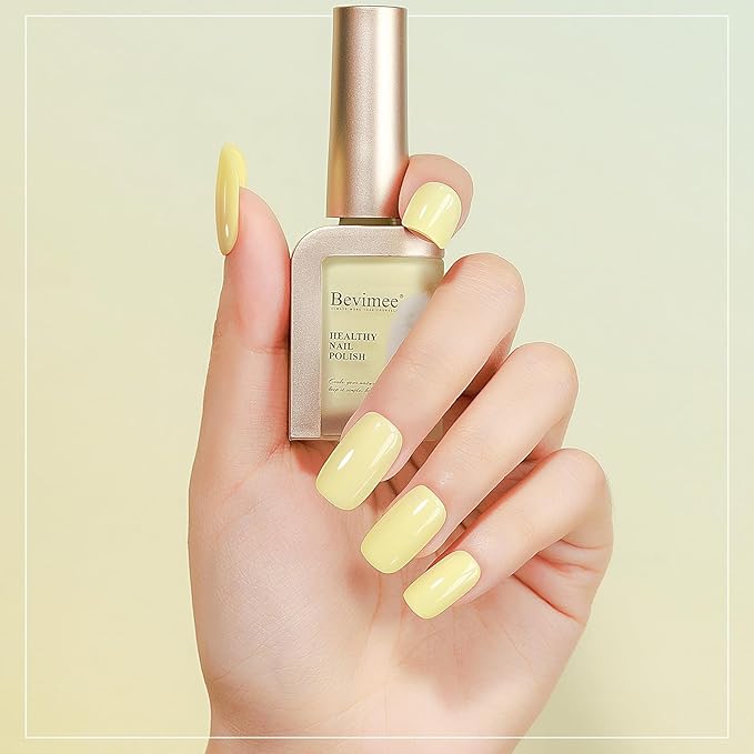 Yellow Nail Polish Quick Dry Pastel Nail Lacquer Sheer Color, Light Yellow Regular Fast Dry Fingernail Polish Bulk Non Gel Long-Lasting DIY Salon Gift for Women