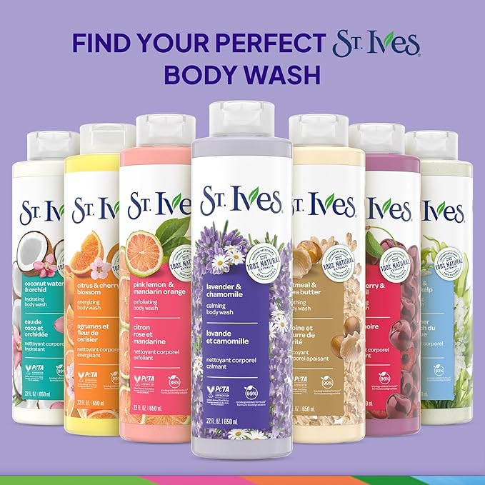 St. Ives Body Wash, Lavender & Chamomile Calming Shower Gel 2-Pack, 100% Natural Extracts, Cruelty-Free, 22 Oz Ea