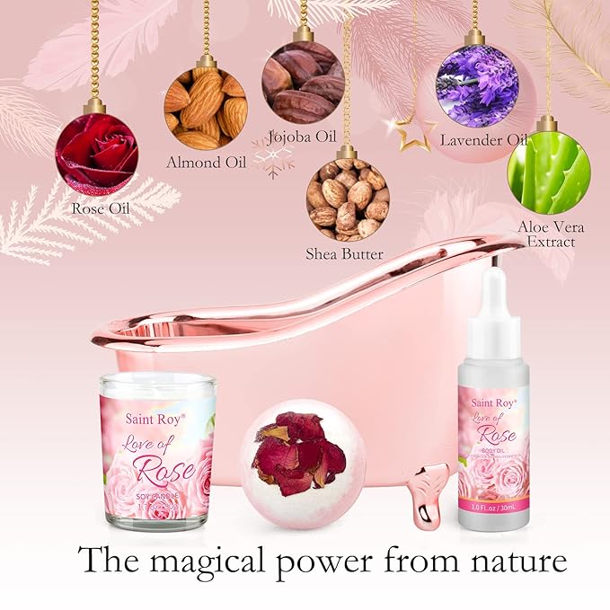 Mothers Day Gifts for Women,Bath Kit Rose Bath and Body Gift, Facial Skin Care Set, Self Care Pampering Kit, Home Spa, Birthday, Mother Day, Bridal Shower, Bath Kit Christmas Gifts for Women