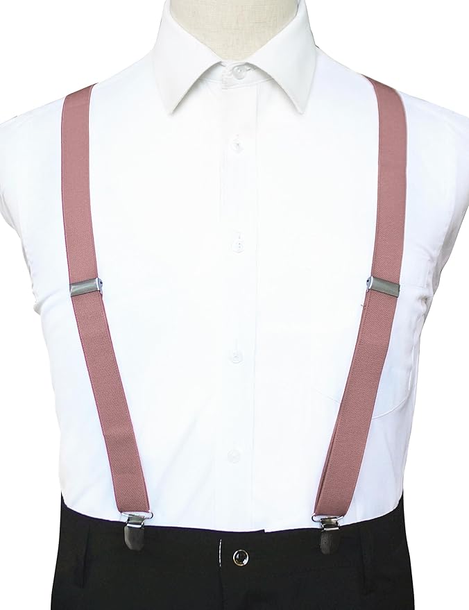 JEMYGINS Solid Color Mens Suspender with 3 Strong Clips Adjustable Braces