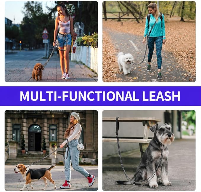 Kazazoo Hands-Free Dog Leash Adjustable Length 5-8Ft,Crossbody & Waist for Dog Walking, Running for Small Dogs with Reflective Strips, Ballistic Nylon, Waist Belt, Lightweight Black