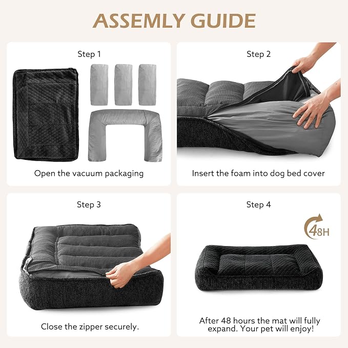 JOEJOY XL Orthopedic Dog Bed for Large Dogs, Extra Thick Foam Pet Bed Sofa | 42" Extra Large Dog Couch Bed with Bolster Sides & Removable Washable Cover, Non-Slip Bottom, Black (42"x30")