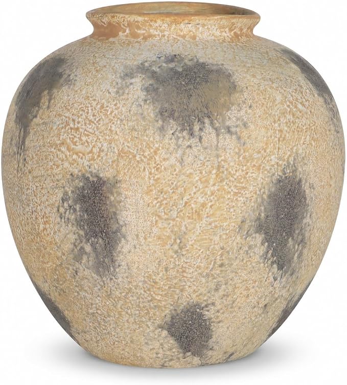 Cream Ceramic Flower Vase Speckled Bubble Glaze Home Decor | 6.29 Inch Rustic Table Vase,Decorative Ornament for Living Room,Office,Wedding,Birthday