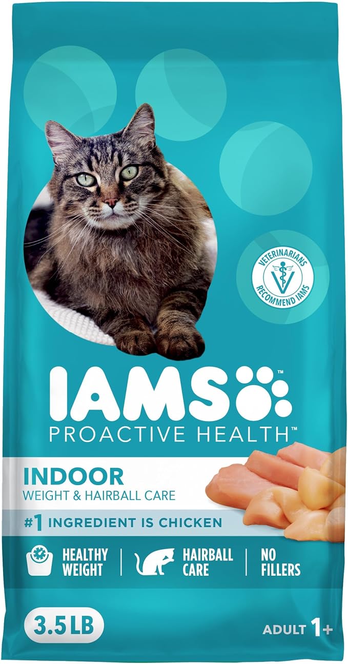 IAMS Proactive Health Indoor Dry Cat Food, Chicken & Turkey, 3.5 lb | Vet-recommended, Real Chicken #1 Ingredient, Proprietary Fiber Blend, Prebiotics for Healthy Digestion, Hairball Control