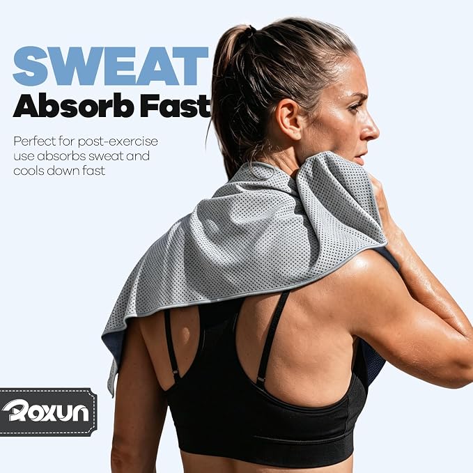 ROXUN 4 Pack Cooling Towels, 40''x12'' Soft Breathable Chilly Neck Ice Rags | Workout Running Golf 2 Gray+2 Dark Gray