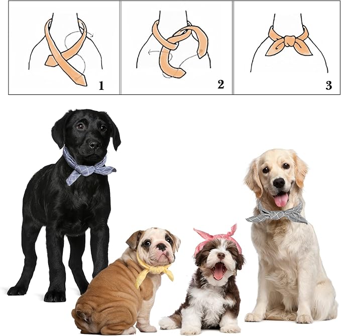 4PCS Spring Dog Bandanas Cat Birthday Cute Soft Cotton Puppy Scarfs Washable Daily Handkerchief Pink Yellow Blue Grey Comfortable Gifts, Adjustable Accessories for Small Medium Large Girl Boy Pup Pet