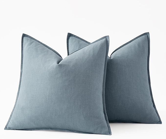 MIULEE Decorative Linen Euro Sham Pillow Covers 22x22 Inch Blue Grey | Boho Farmhouse Neutral Couch Throw Pillows for Bed, Pack of 2 Accent Coastal Modern Pillowcases, Sofa Livingroom Home Decor