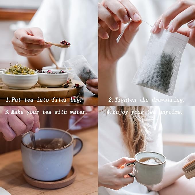 400pcs Loose Leaf Tea Empty Tea Bags - Round Natural Disposable Tea Filter Bags, Unbleached Paper Drawstring Tea & Coffee Brewing & Soup Bags