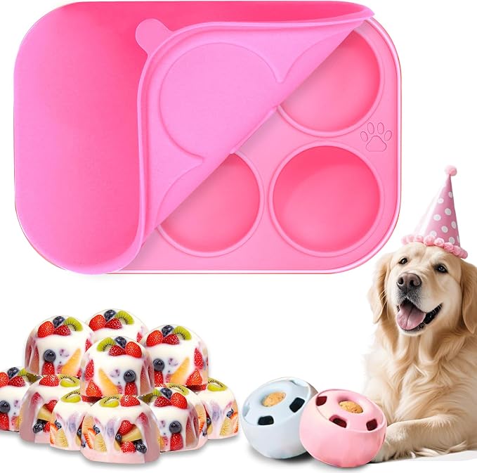 BABORUI 6 Cavities Silicone Dog Treat Molds with Lid for Woof Pupsicle & WOOF Party Pupsicle Large 25-75lbs, Reusable Silicone Popsicle Molds for Making Mix Refills Pops Popsicle Treats (Pink L & Lid)