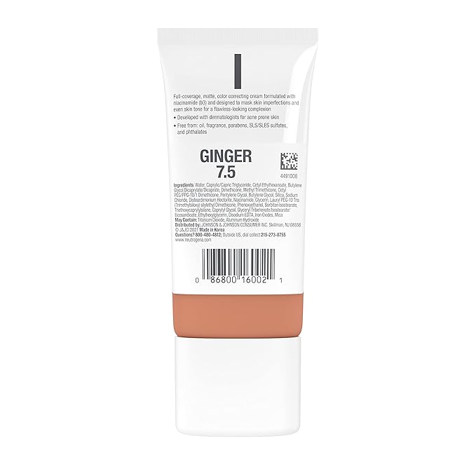 NEUTROGENA Clear Coverage Color Correcting Cream 1.0 oz. 7.5 / Ginger (Pack of 2)