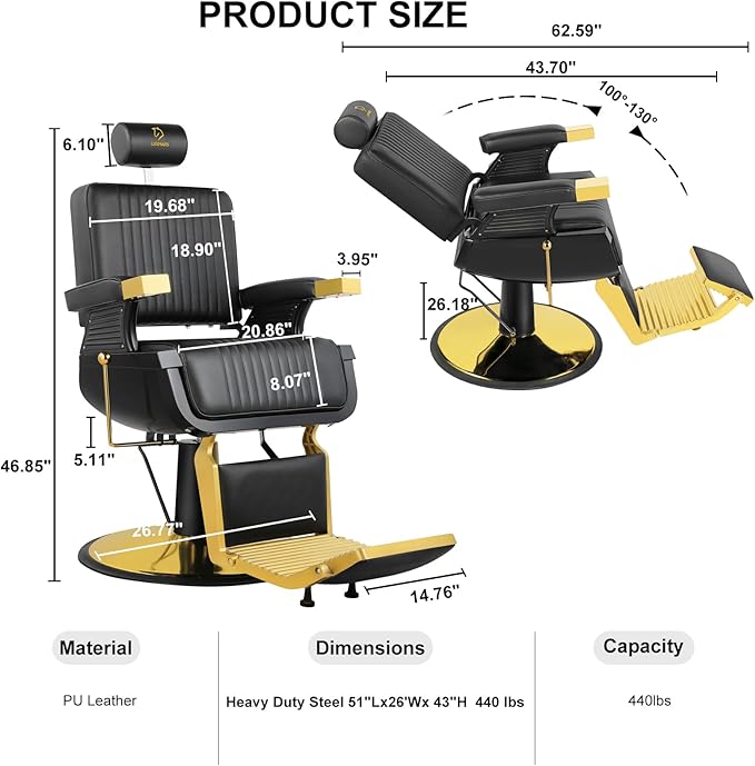 Barber Chair Hydraulic Reclining Salon Chair 360 Degrees Swivel Heavy Duty Styling Chairs for Hair Stylist Barber Salon Black