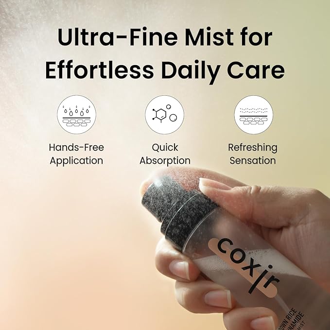 coxir Brown Rice Gentle Mist Toner – Niacinamide, TXA, AHA/BHA | Daily Mild Peeling Facial Spray for Smooth Texture & Pore Care | Korean Skincare [2.70 fl.oz]