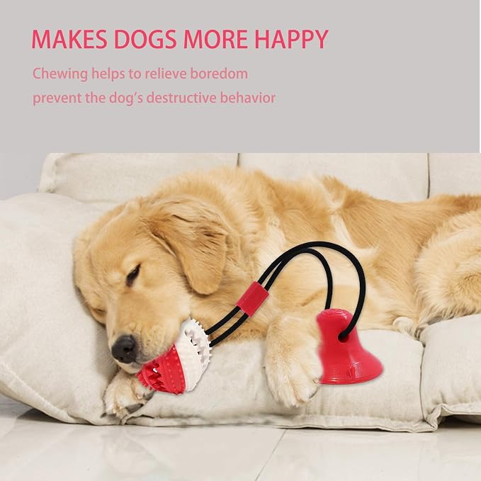 Askhald Dog Toys, Dog Chew Toys for Aggressive chewers,Rope with Suction Cup for Puppy Training Treats Teething for Boredom, Small Dog Puzzle Toy Treat Food Dispensing Ball (red)