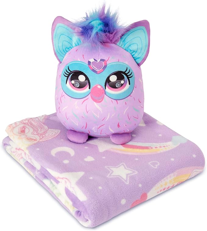 Northwest Furby Starry Rainbows Hugger Pillow & Silk Touch Throw Blanket Set, Stuffed Animal, 50x60 inches and 11 inch Plushie