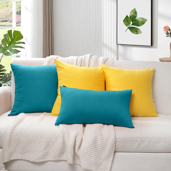 Thmyo 4-Pack 100% Cotton Lumbar Comfortable Solid Decorative Throw Pillow Case, Rectangle Cushion Cover Pillowcase Sublimation Blank Pillow Covers DIY Throw Pillowcase(12x20inch/30x50cm, Lake Blue)