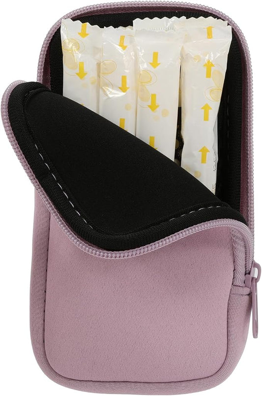 Tampon Storage Bag, Neoprene Tampon Organizer Case with Zipper Small Pouch for Feminine Products Portable Period Bags for Women,Ladies (Light Purple)